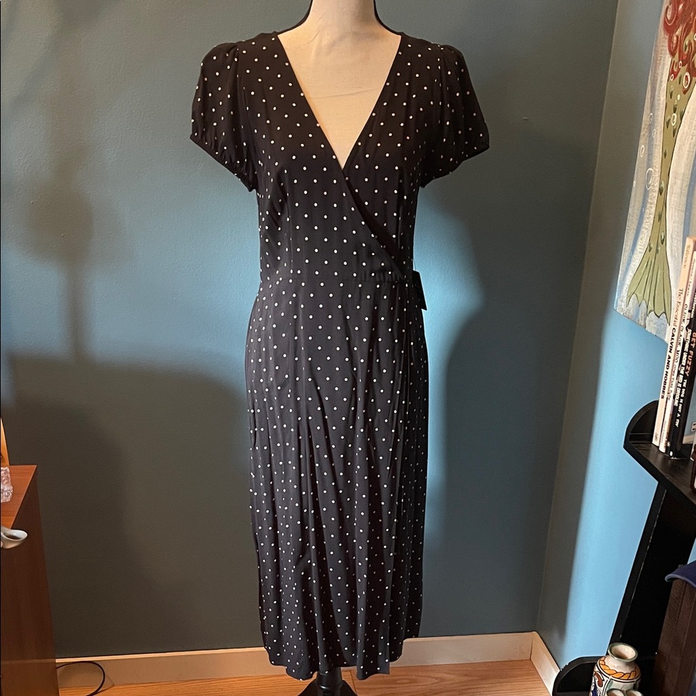 Express Black Midi Dress with White Dots